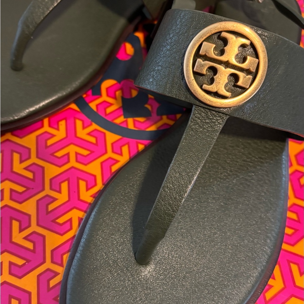 Tory Burch Black Sandals with Gold Logo